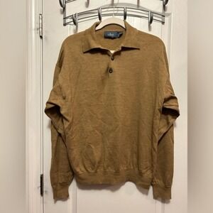 Vintage Belford Mens XL 100% Extra Fine Merino Wool Sweater Camel Brown